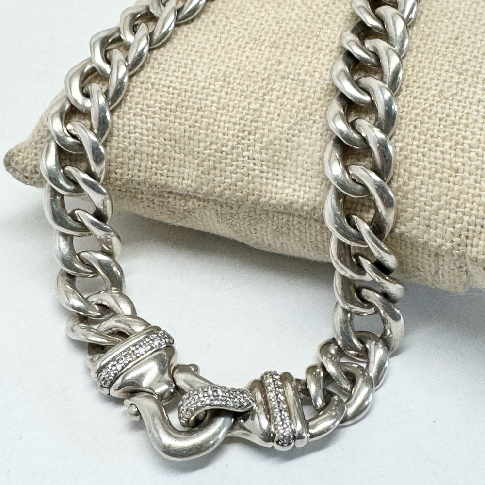 David Yurman Diamond Hook & Buckle Single 10mm Curb Chain Necklace .925